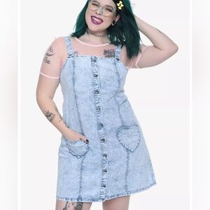 Blackheart Heart Pocket Acid Wash Denim overall Dress